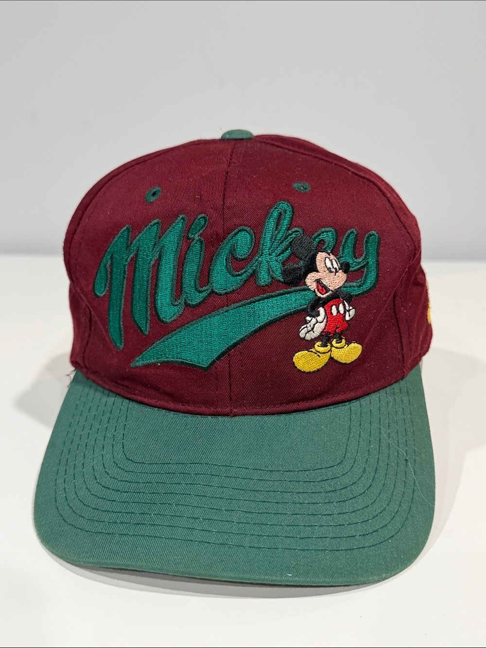 Mickey Embroidered Baseball Cap - Burgundy & Green